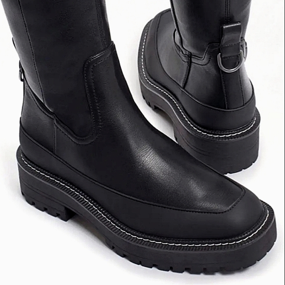 New w/Box Sam Edelman Lerue Vegan Leather Over-The-Knee Lug-Sole Boots Size 6 - Picture 9 of 13